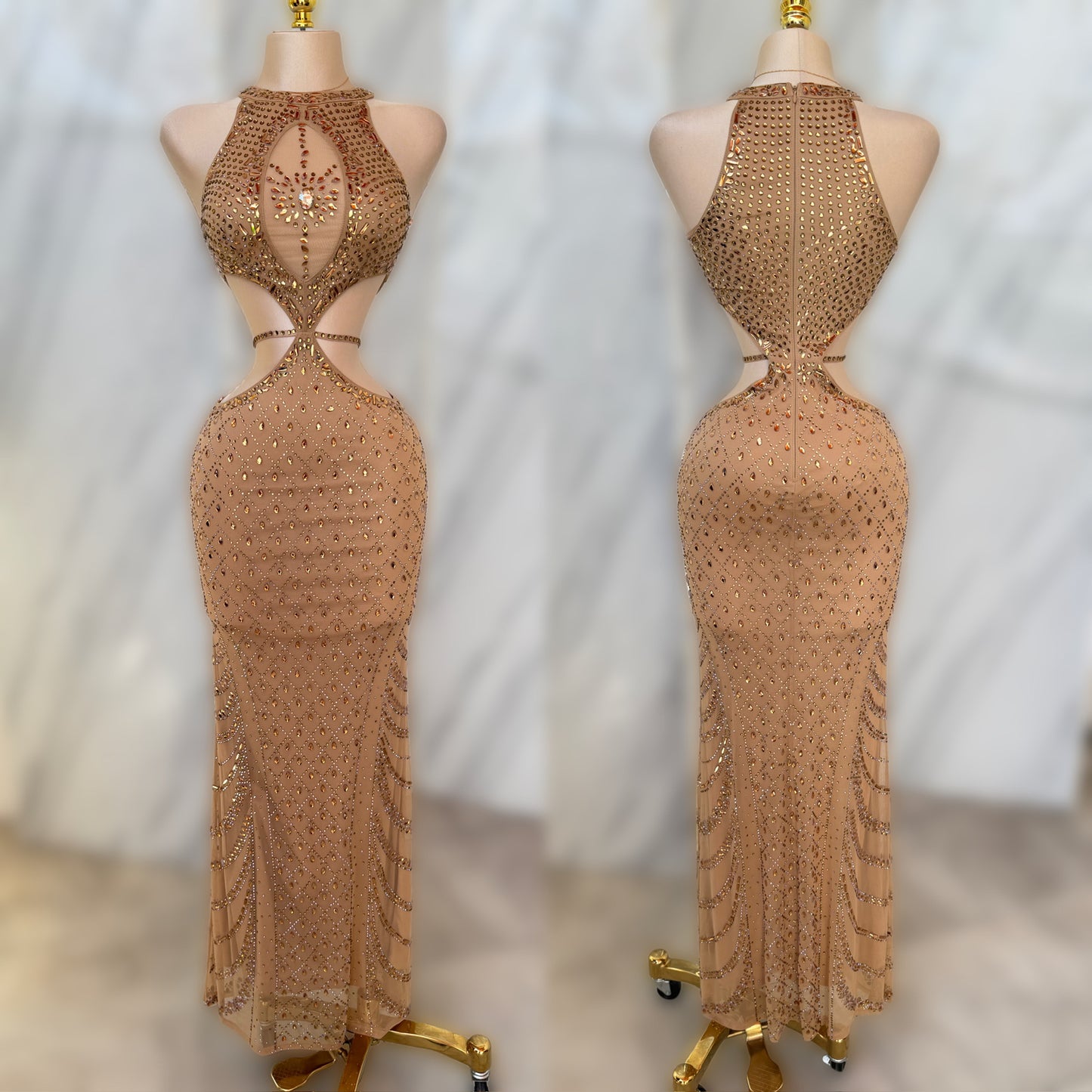 Vestido beige pedrería ✨