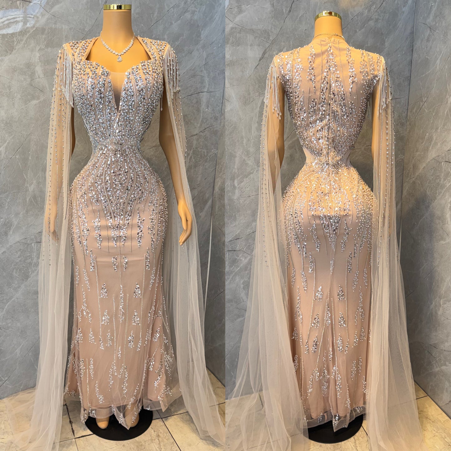 Vestido champagne pedrería ✨