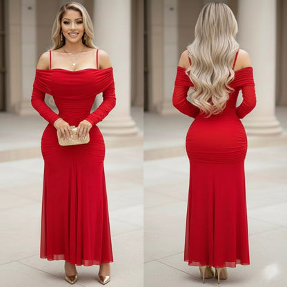 Vestido rojo mesh ❤️ mangas campesinas