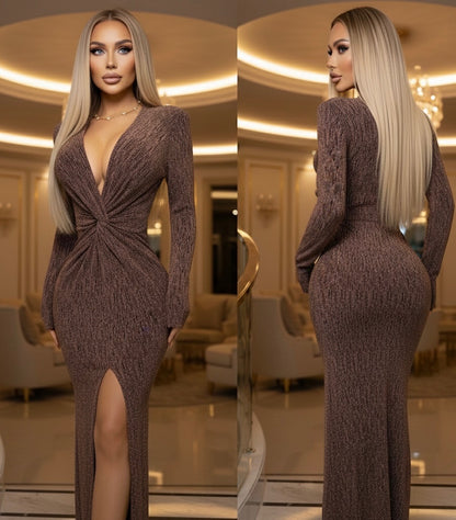 Vestido café / hilo dorado 🤎