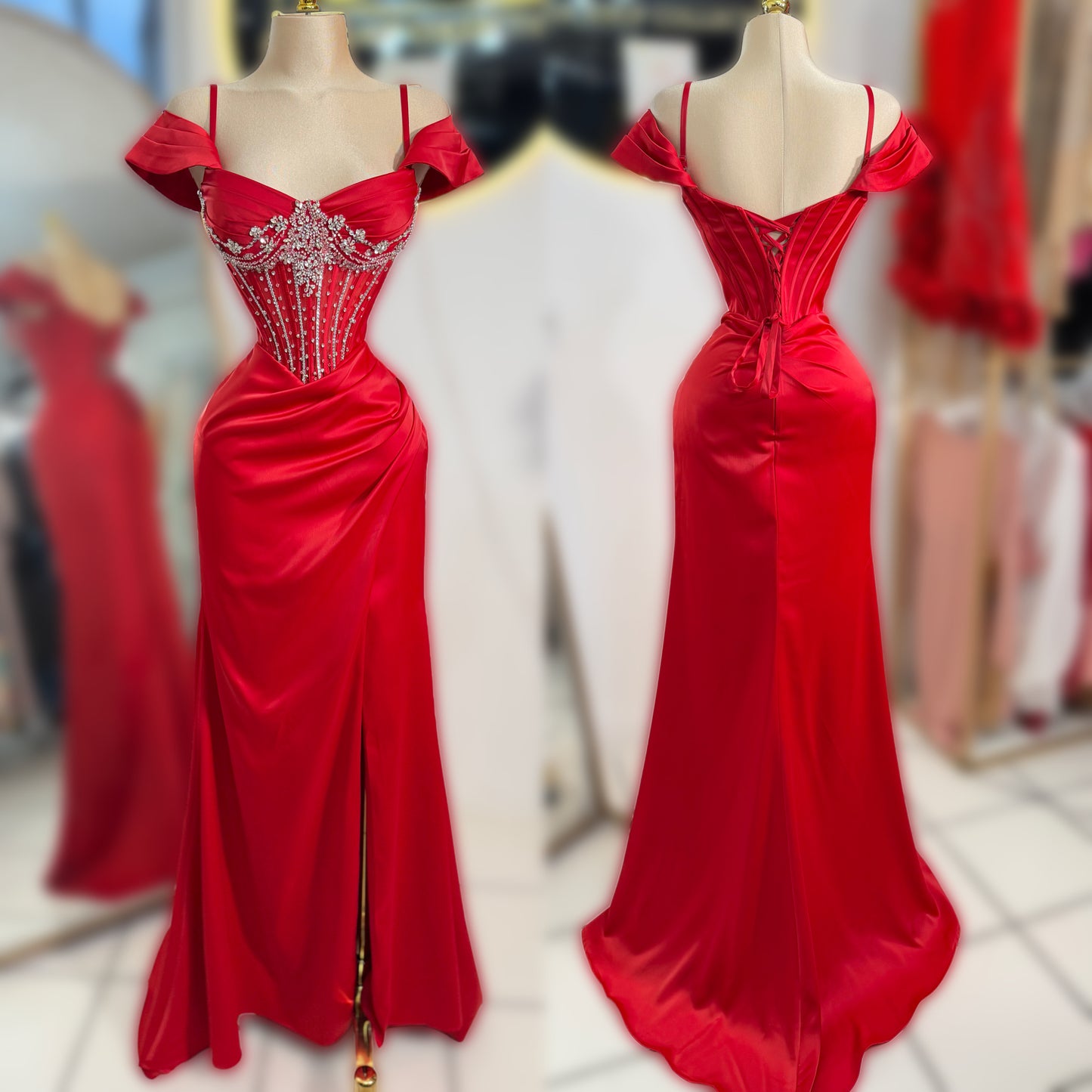 Vestido rojo satín corset ❤️