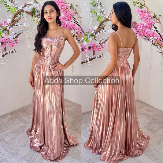 Vestido rosa metálico plisado 🌸