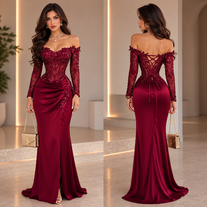 Vestido tinto satín corset 🍷