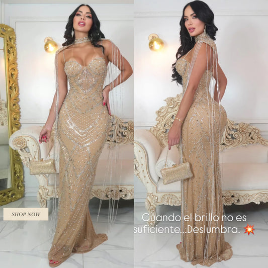 Vestido nude hombreras desmontables ✨