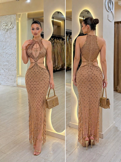Vestido beige pedrería ✨