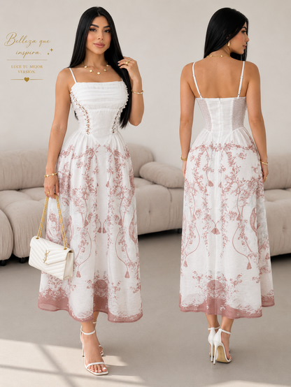 Vestido blanco/café lino 🤍🤎