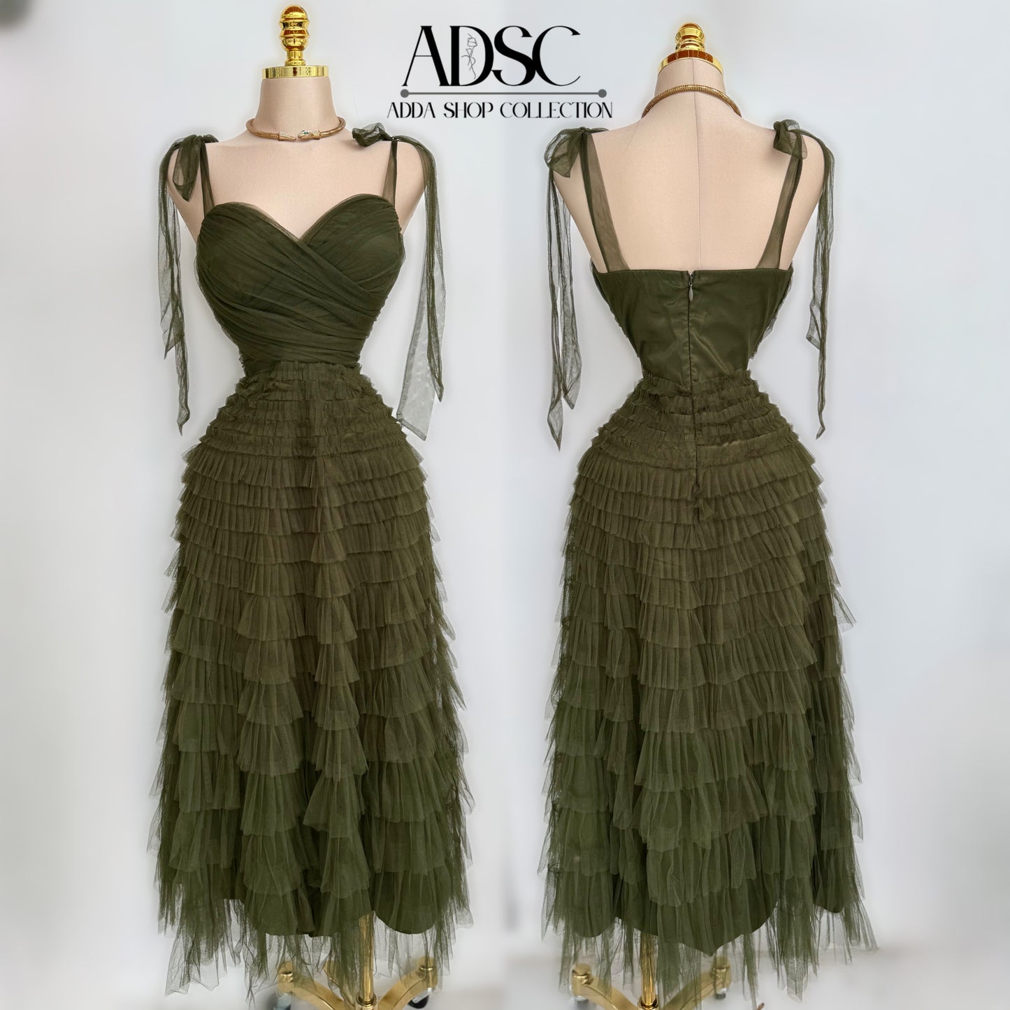 Vestido tulle verde olivo 💚
