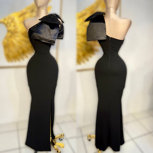 Vestido negro moño satín 🖤