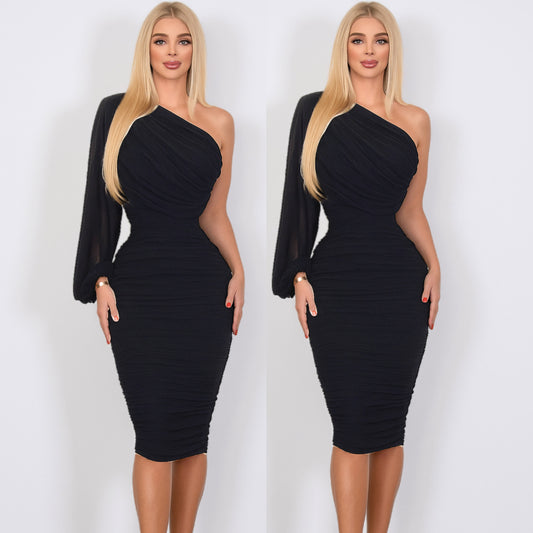 Vestido negro mesh una manga 🖤
