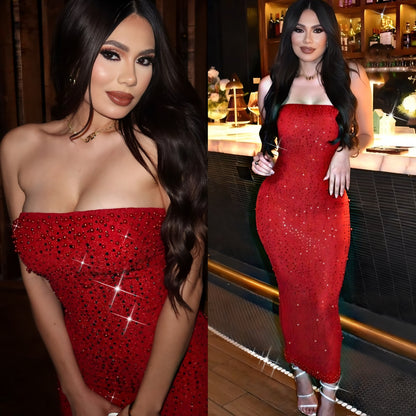 Vestido rojo pedrería y perlas ❤️