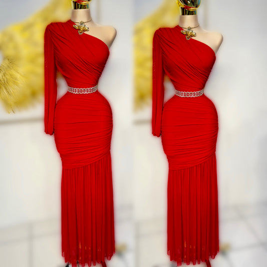 Vestido rojo mesh una manga ❤️