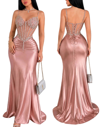 Vestido rosa corset pedrería ✨🩷