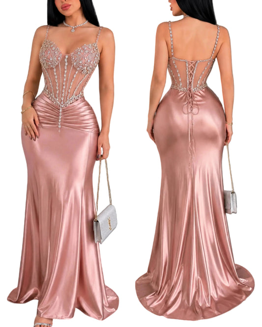 Vestido rosa corset pedrería ✨🩷