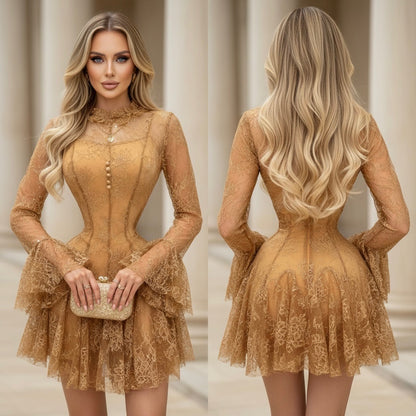 Vestido café encaje con lentejuelas 🤎✨