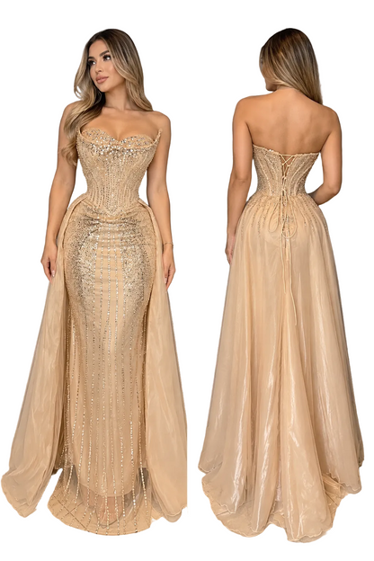 Vestido champagne cauda ✨