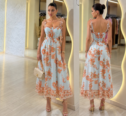 Vestido azul con naranja 🩵🧡