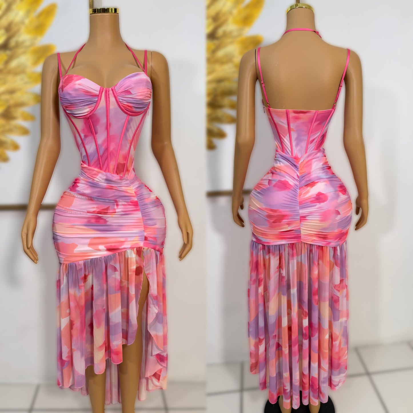 Vestido rosa mesh corset 🩷✨