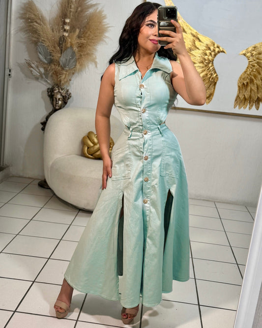 Vestido botones pedrería