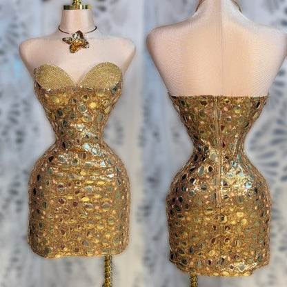 Vestido dorado pedrería y lentejuelas 💛✨