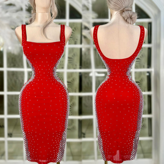 Vestido rojo pedrería