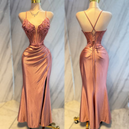 Vestido corset rosa palo satín 🩷