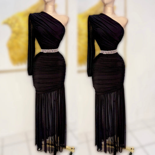 Vestido negro mesh una manga 🖤