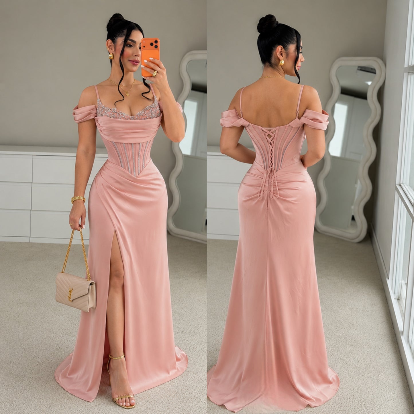 Vestido rosa corset pedrería ✨🩷