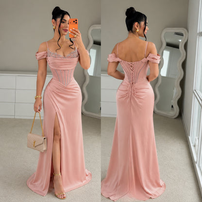Vestido rosa corset pedrería ✨🩷