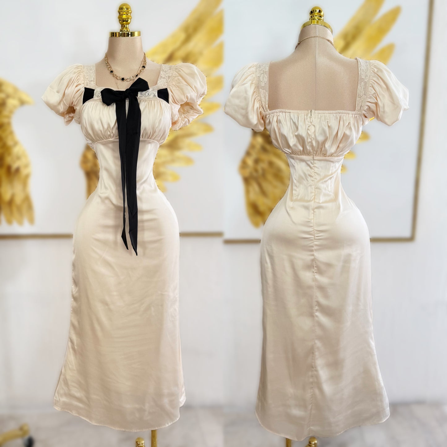 Vestido satín beige