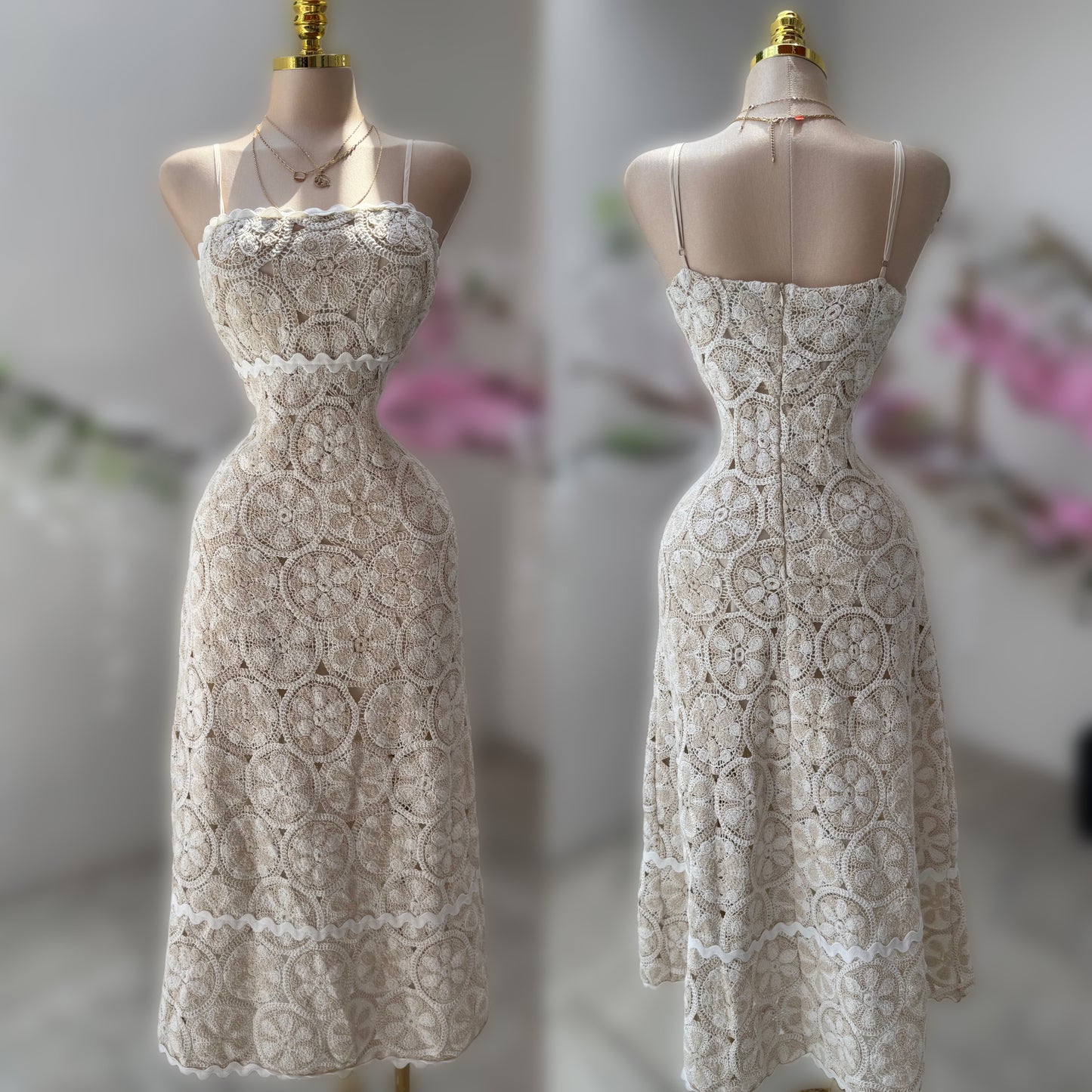 vestido tejido beige y blanco 🤍