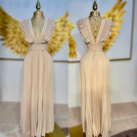 Vestido beige plisado 💛