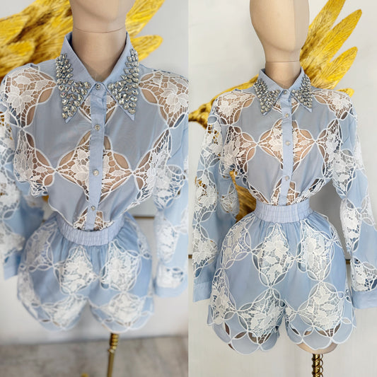 Conjunto azul pedrería 🩵