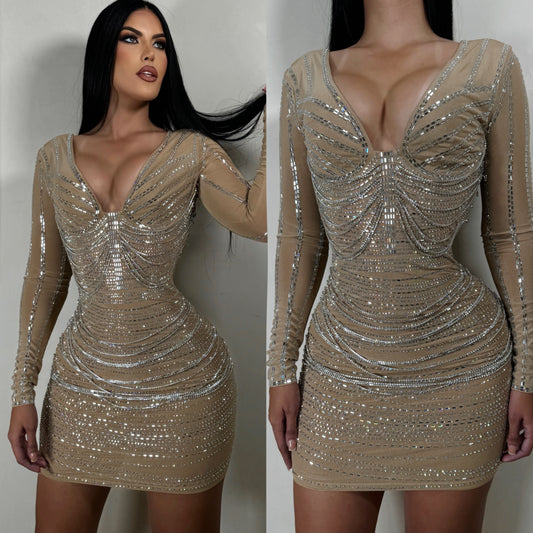Vestido nude pedrería