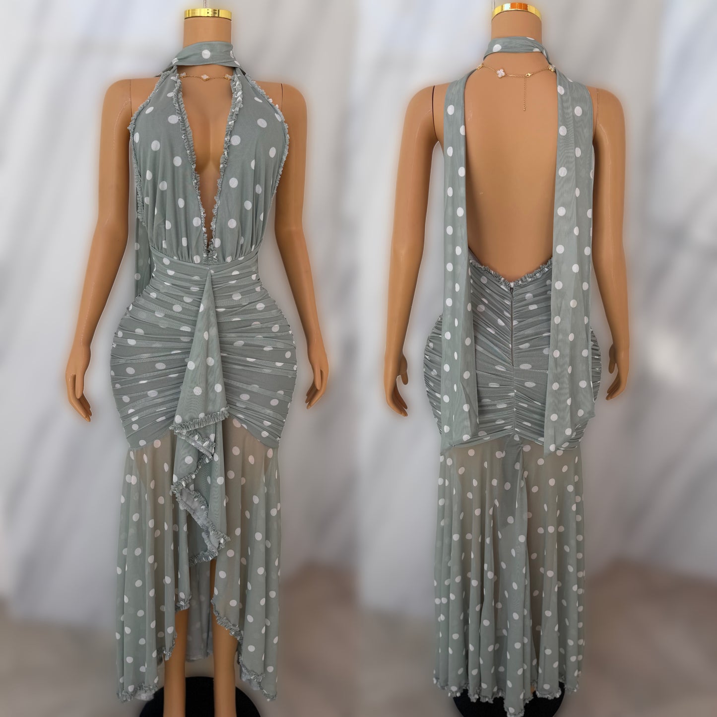 Vestido mesh verde lunares 💚