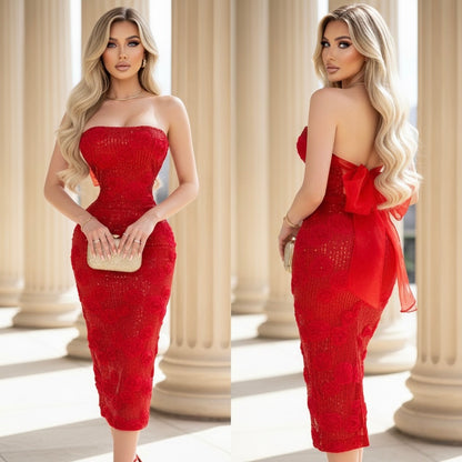 Vestido rojo lentejuelas flores bordadas ❤️