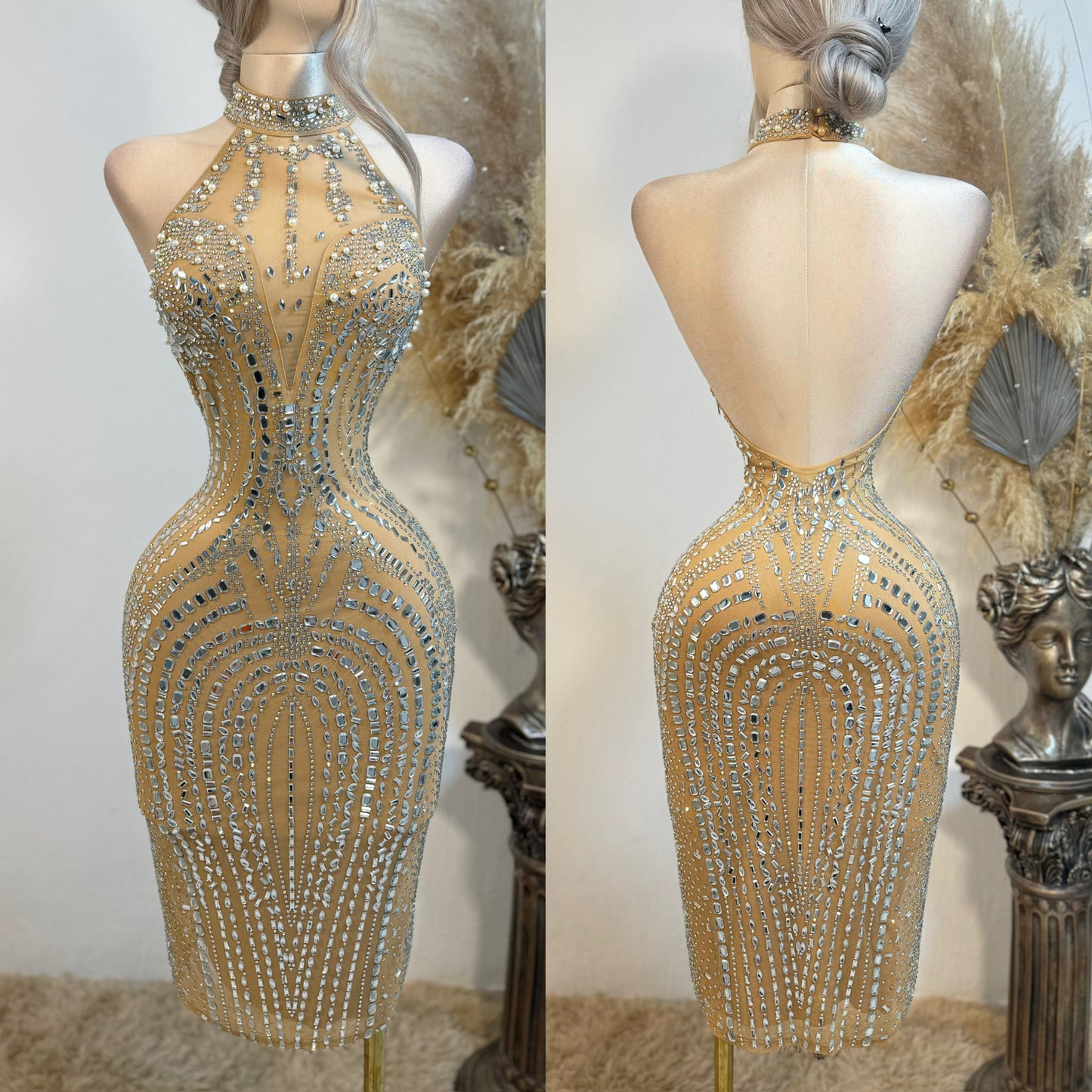 Vestido nude pedrería