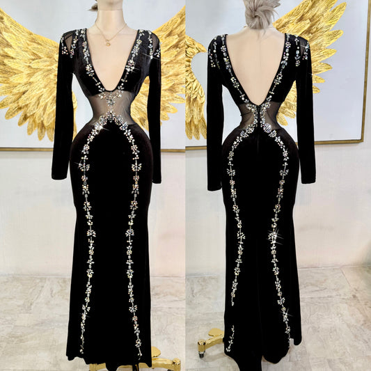 Vestido negro terciopelo & pedrería 🖤✨