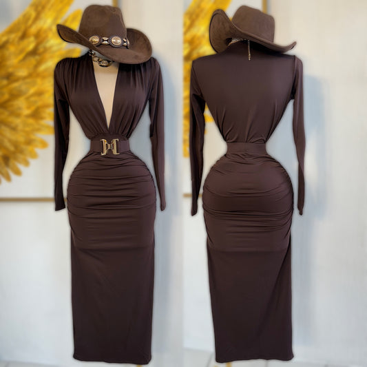 Vestido café cinto 🤎