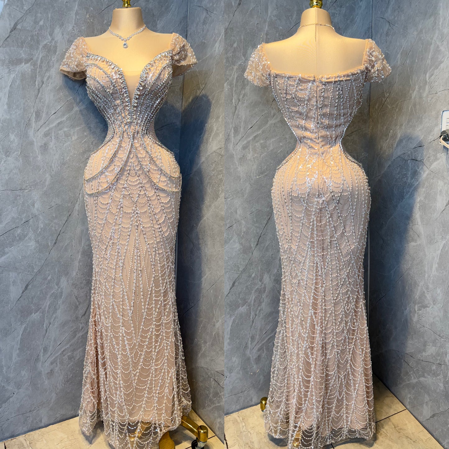 Vestido champagne pedrería ✨🫰🏻