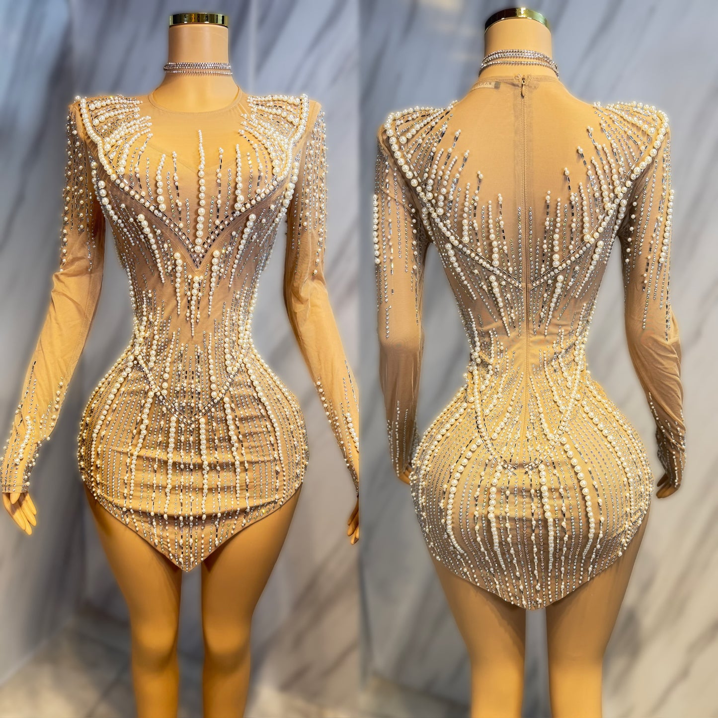 Vestido nude perlas y pedrería ✨