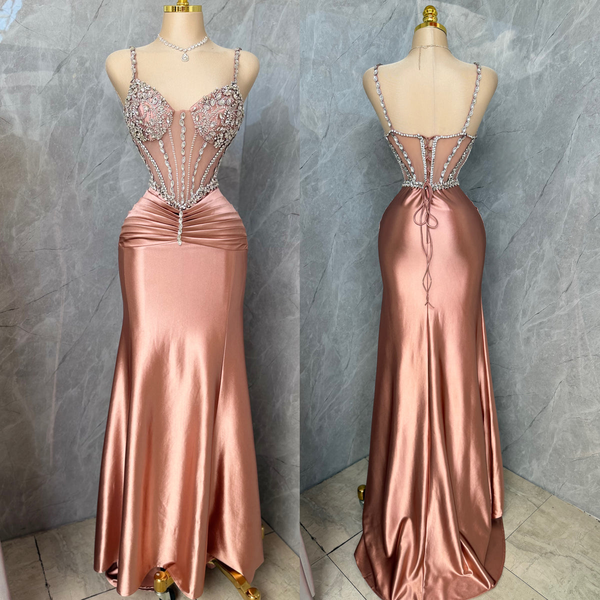 Vestido rosa corset pedrería ✨🩷