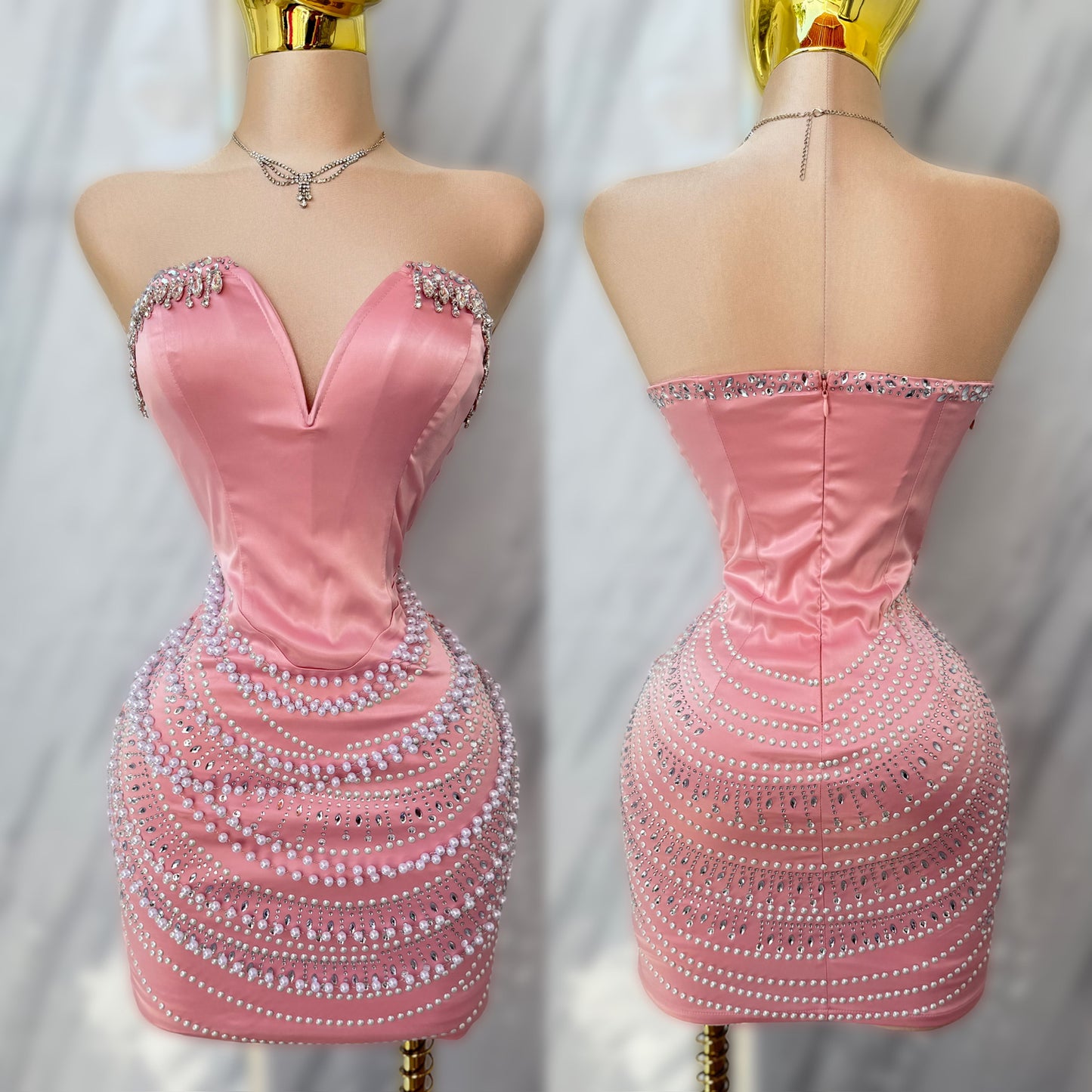 Vestido rosa perlas y pedrería 🩷✨