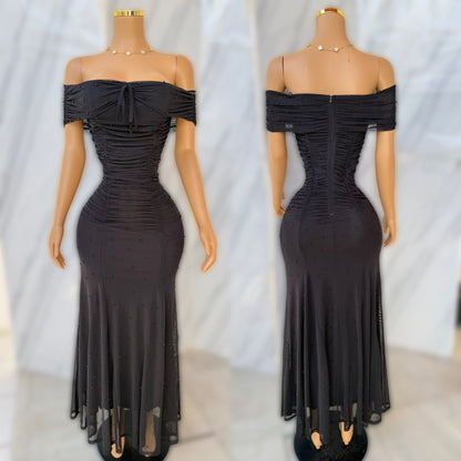 Vestido negro mesh con perlas 🖤