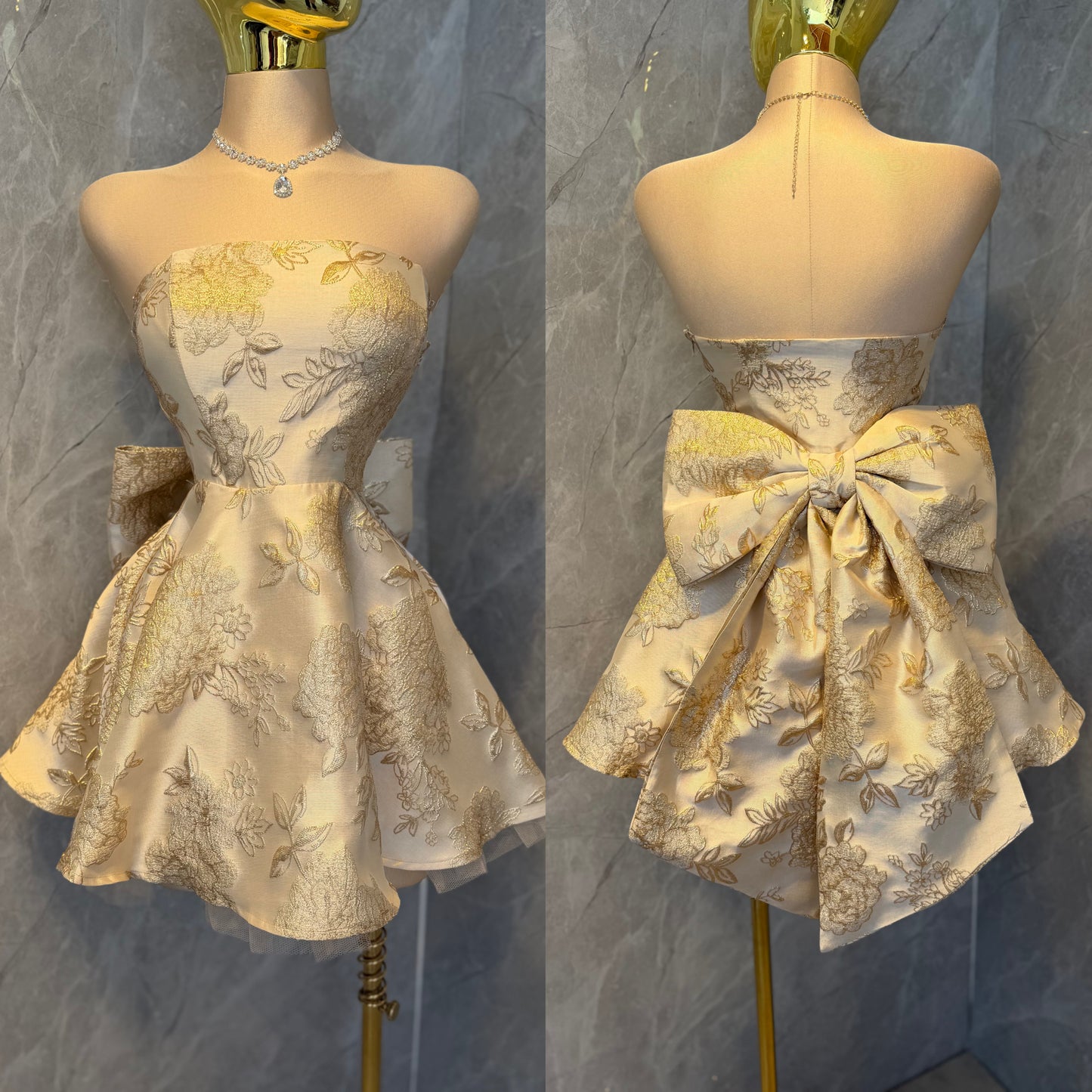 Vestido dorado moño ✨