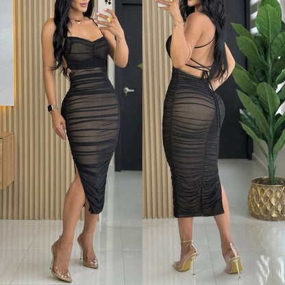 Vestido negro mesh fondo nude 🖤