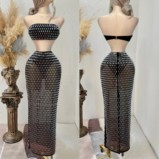 Set top y falda pedrería negro