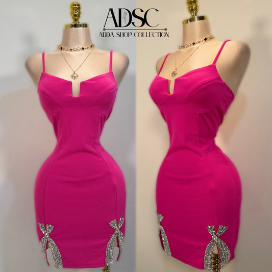 Vestido rosa moños pedrería 🌺