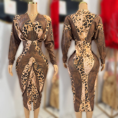 Vestido animal print café licra 🤎