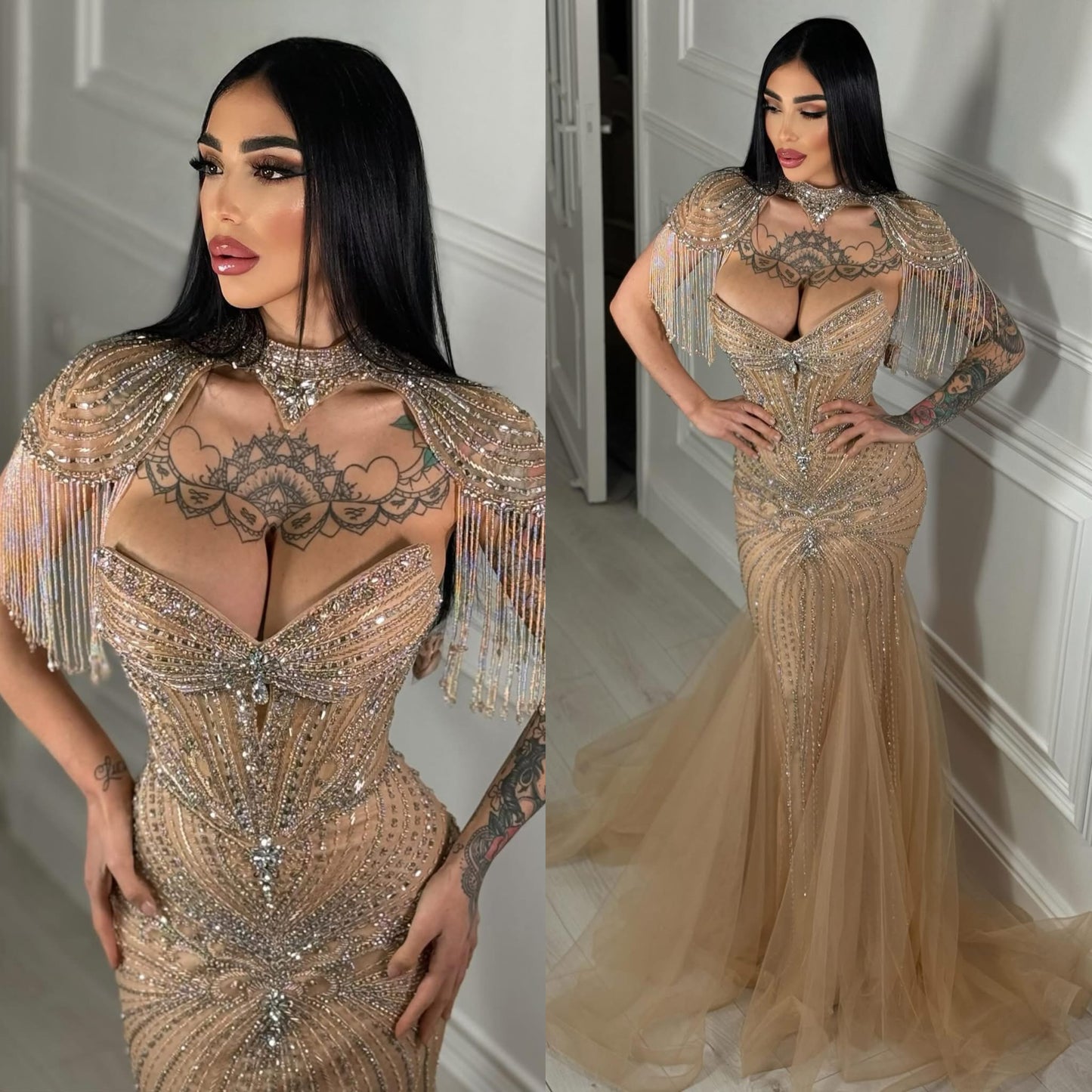 Vestido beige pedrería ✨