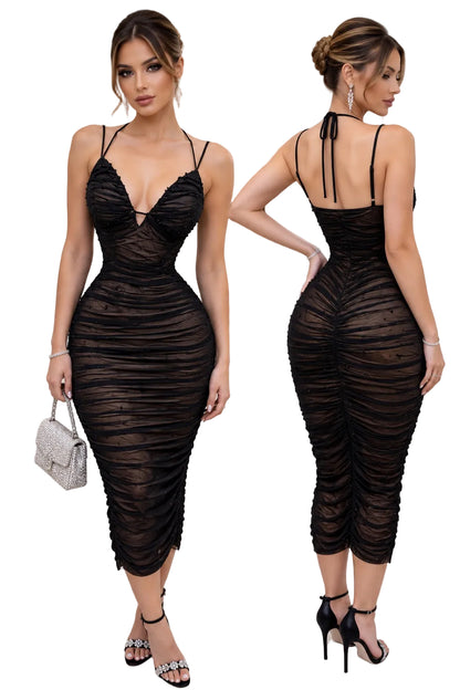 Vestido negro perlas mesh 🖤